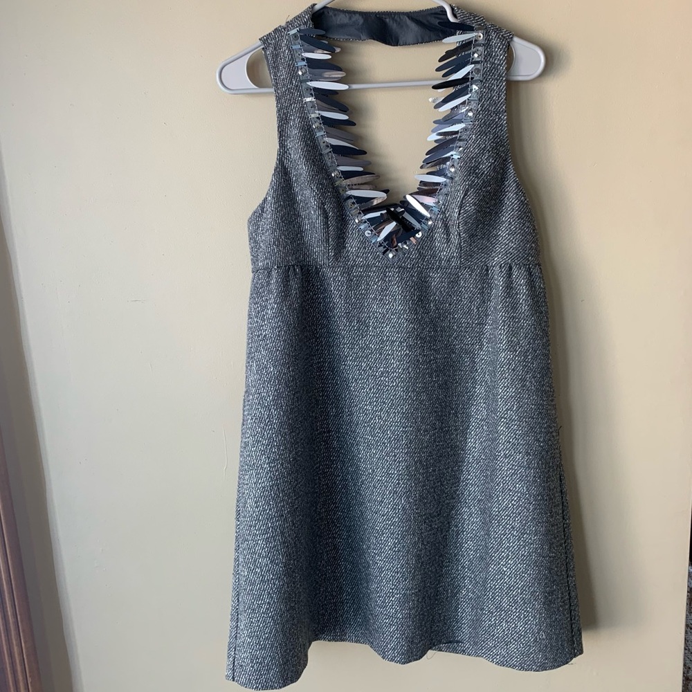 ANNA SUI Tweed Halter Dress with Embellished Neckline.
